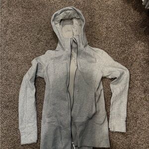 Women's Gray Hooded Zip-Up Top